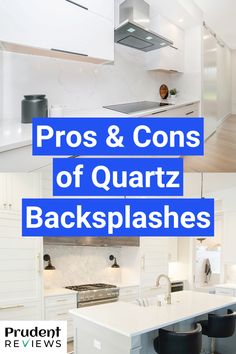 15 Pros & Cons of Quartz Backsplashes: Are They Worth It? Kitchen Backsplash Same As Countertop, Best Quartz For White Cabinets, Kitchen Quartz Backsplash, Quarts Counter Tops Kitchen, Quartz Backsplash Kitchen, Kitchen Quartz Counters, Splash Back Ideas, Quartz Kitchen Countertops White, Quartz Countertops And Backsplash