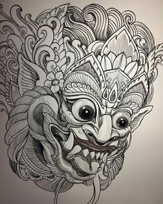 a drawing of a mask with intricate designs on it's face and eyes,