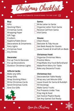 the christmas checklist is shown with red background