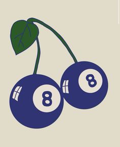 two blue cherries with numbers on them