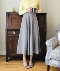 Chiffon skirt midi skirt grey skirt a-line skirt | Etsy Korean Skirt Outfits, Gray Skirt Outfit, Long Grey Skirt, Light Grey Skirt, Skirt Outfits Aesthetic, Spring Skirt Outfits, Skirt Petite, Skirt Chiffon, Korean Skirt