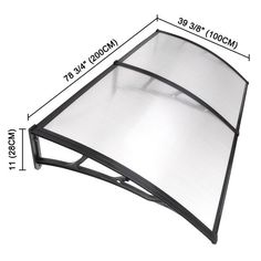 an image of a white and black awning on a white background with measurements for the width