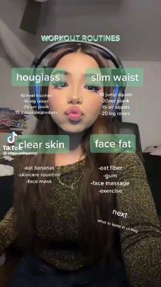 a woman with headphones on her face and words describing the different ways she uses it