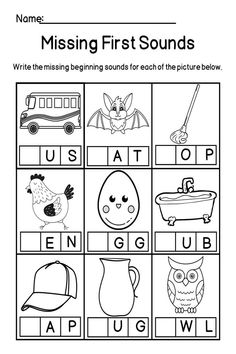 the missing first sounds worksheet is shown with pictures and words to help students learn how