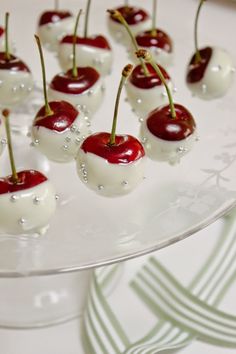 the cherries are ready to be eaten on the table for guests to eat at