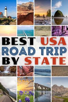 the best usa road trip by state is shown in this collage with many different images