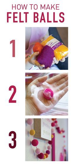 the instructions for how to make felt balls are shown in three different pictures and text