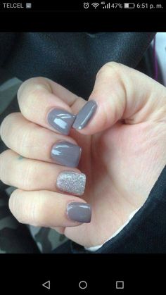 Nail Art Naturel, Grey Gel Nails, Manicure Shellac, Grey Acrylic Nails, Grey Nail Art, Grey Nail Designs, Gel Pedicure, Manicure Colors, Her Nails