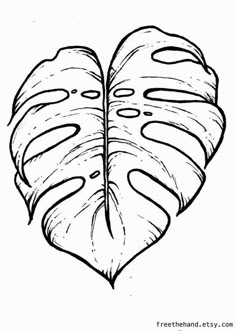 a black and white drawing of a large leaf