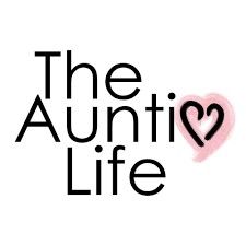 the logo for the aunti life with a pink heart on it's left side