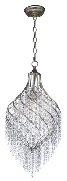 a chandelier with crystal drops hanging from the ceiling