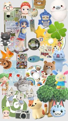 an image of many different stickers on a white background, including cats and dogs