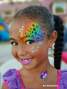 Birthday Face Painting, Rainbow Dash Face Paint, Most Popular Face Paint Designs, Face Paint Line Busters, Cool Face Paint Ideas For Women, Music Festival Face Paint, 80s Face Paint, Pride Body Art Paint, Festival Face Paint Ideas