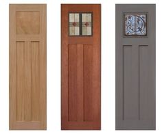 three different doors with glass panels on each door and the bottom one is painted brown