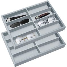 PRICES MAY VARY. Ideal Package to Meet Your Needs: you will receive 2 pieces of stackable gray velvet glasses tray in total, each has 8 grids; The quantity is sufficient for you to apply and replace, and can easily meet your daily use and other requirements Serviceable and Lasting: each glasses organizer is made of quality velvet and density board, reliable and sustained, not easy to deform or break, and can be kept for a long time; The surface of the organizer is comfortable to touch, so you do Sunglasses Storage Organizers, Sunglass Organizer, Sunglass Display, Sunglasses Organizer, Jewelry Trays, Jewelry Tray Organizer, Sunglasses Display, Sunglasses Storage, Small Glasses