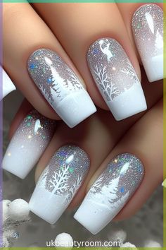 It can be anything, as long as it's holiday-themed! Glamorous Christmas Nails, Best Christmas Nail Designs, Winter Tree Nail Art, Christmas Finger Nail Designs, White Tip Christmas Nails, Christmas Nail 2024, Christmas Nails Design Ideas, Elegant Christmas Nails Classy Sparkle, Elegant Nail Designs 2024