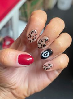 Red And Black Cheetah Print Nails, Cherry Leopard Nails, Cheetah Nails With Red, Leopard Print Nails Fall, Red And Cheetah Nails, Evil Eye Nail Ideas, Red Cheetah Nails, Hoilday Nails, Trendy Fall Nails