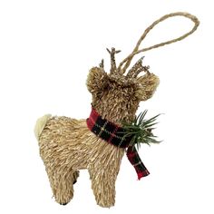 an ornament shaped like a reindeer with a scarf on it's neck