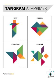 four different types of geometric shapes with the words tangram and imprimer on them