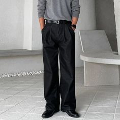 Step up your casual style game with these elevated pants. This provide the comfort you crave without sacrificing a polished, put-together look. The tailored fit flatters your natural silhouette, while the waistband and functional pockets ensure you stay relaxed and confident throughout the day. Whether you're heading to the office or enjoying a weekend getaway, these versatile pants are the perfect choice. Pair them with a crisp button-down for a refined workwear look or a simple tee for a laid-back weekend vibe - the styling possibilities are endless. Invest in a wardrobe essential that will elevate your casual style and have you feeling your best, no matter the occasion. Do you wanahavit? SIZE (Unit: CM) M Length:97CM Waist:76CM Hip: 108CM Leg opening:46CM L Length: 99CM Waist: 80CM Hip: Korean Baggy Outfits Men, Black Monochromatic Outfit Men, Pants Korean Style, Church Fits, Casual Summer Pants, Pants Korean, Mid Waist Pants, 150 Lbs, Future Style