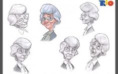 an old woman's head and various facial expressions