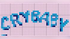 a cross stitch pattern with blue squares in the shape of letters on a pink background