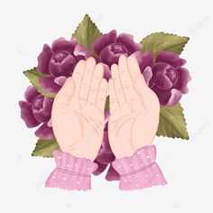 two hands are holding flowers on a white background, hand, flower png and psd