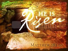 an image of a cave with the words he is risen