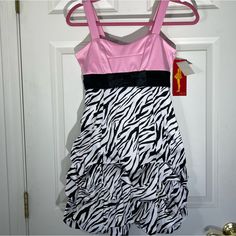 Rr Satin Dress Pink And Zebra Print (Black And White ) Very Unique Dress Girls Size 12 Nwt #Pictureday #Weddingdress #Zebra #Animalprint Zebra Prom Dress, Pink Zebra Dress, White Trash Wedding, Satin Dress Pink, Zebra Print Clothes, Zebra Print Party, Black Bubble Dress, Hot Pink Zebra Print, Purple Formal Dress