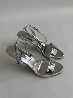 Prada Brushed Silver Leather Logo Shoes Pumps Heels Sandals Size 40  | eBay Prada Platform Heels, Shoes Pumps Heels, Prada Heels, Prada Sandals, Shoes Quotes, Logo Shoes, Sandal Heels, Girly Shoes, Shoes Heels Pumps