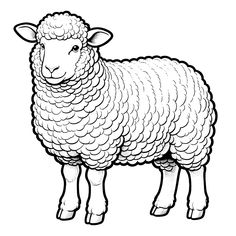 a black and white drawing of a sheep