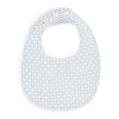 a bib with white and blue designs on it