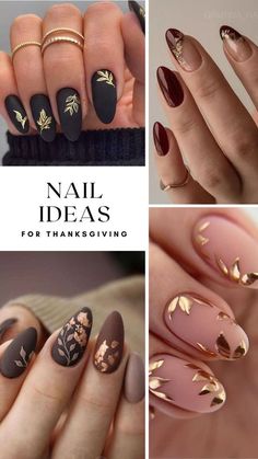 Thanksgiving Nails Oval Shape, Thanksgiving Nail Art Ideas, Fall Thanksgiving Nails 2023, Matte Thanksgiving Nails, Holiday Gold Nails, Thanksgiving Nails Matte, Classy Thanksgiving Nails, Red Thanksgiving Nails, Brown With Gold Nails