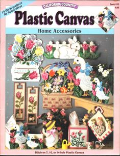 the front cover of plastic canvass home accessories, featuring flowers and stuffed animals in baskets