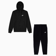 nike-mens-sportswear-club-fleece-tracksuit-bv2645-010-bv2671-010 Mens Nike Outfits, Nike Tracksuit Outfit, Boy Outfits Teenagers, Black Nike Tracksuit, Nike Sets, Black Sweatsuit, All Black Nikes, Nike Clothes Mens, Simple Street Style