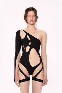 Asymmetric Bodysuit, Bodysuit Outfit, Body Outfit, Future Style, Cutout Bodysuit, Bodysuit Black, Edgy Outfits, Black Bodysuit, Dance Outfits