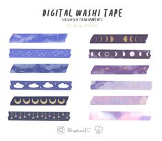 the digital washi tape is designed to look like moon phases