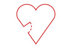 a red heart with an arrow in the middle and one line going through it, on a white background