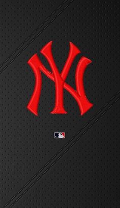 the new york yankees logo is shown on a black background with red lines and dots