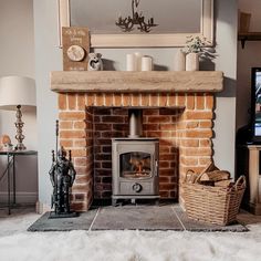 a living room with a fire place in it