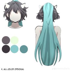 an anime character's hair is shown with different colors and shapes to choose from