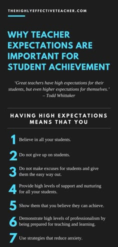 a black and blue poster with the words, why teacher expectations are important for student achievement