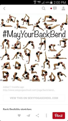 an image of a woman doing yoga poses on her cell phone with the caption'may your back bend '