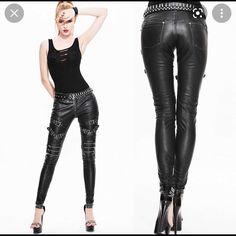 Brand New Pu Leather Pants For Women Size Xl. See Last Picture For Measurements. Black Goth Aesthetic, Torn Tights, Hunter Green Pants, Equestrian Pants, Ripped Tights, Tassel Boots, Black Bowtie, Zara Fall, Pants With Belt