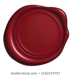 a red wax seal on a white background