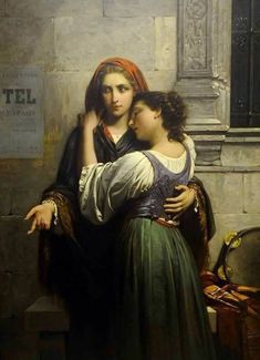 a painting of two women embracing each other