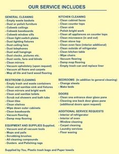 the cleaning checklist is shown in blue and yellow, with words describing how to use it