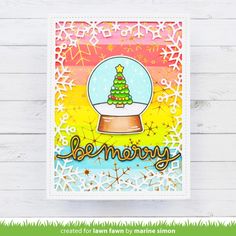 a snow globe card with the word be merry in it and a christmas tree inside