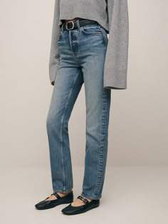 Get your butt into something more sustainable. Shop the Cynthia jean, a high rise straight jean made of rigid denim. Sustainable Shop, Sustainable Denim, High Rise Straight Jeans, Stretch Denim Fabric, Long Jeans, Galway, New Tops, Who What Wear, Denim Fabric