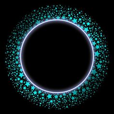 a circular frame with blue stars in the center on a black background, suitable for text or image